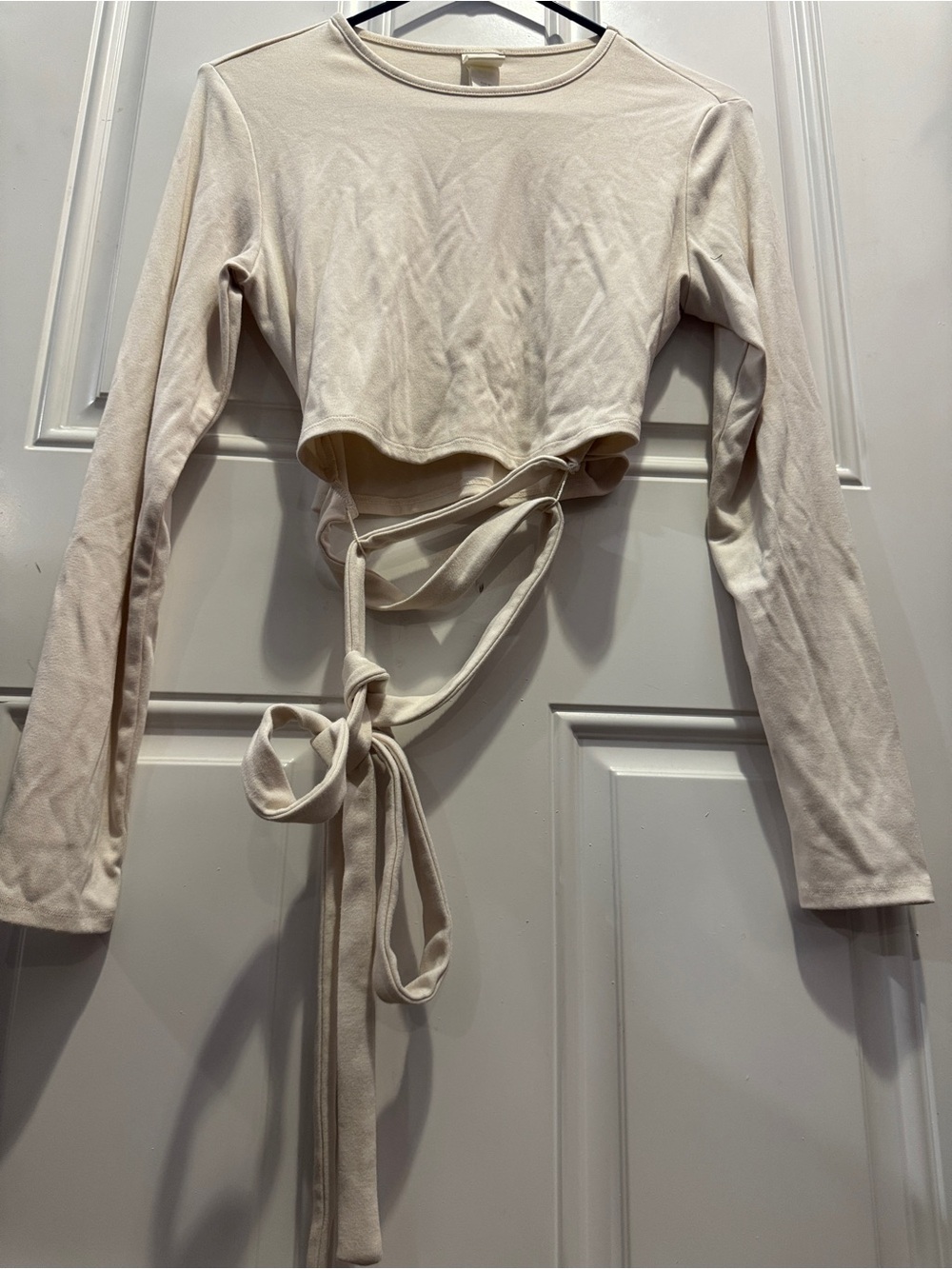 H&M Cream Wrap Crop Long Sleeve Top Size M